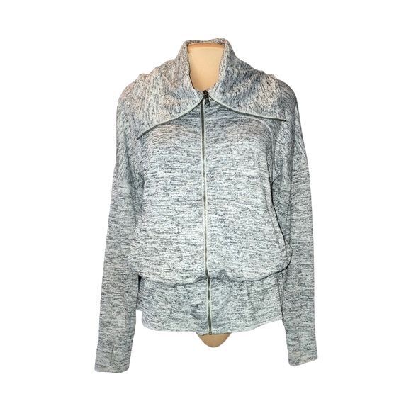 Athleta Heather Gray Kickback Sweatshirt Zip Up Cowl Neck Jacket Size M - Picture 1 of 12
